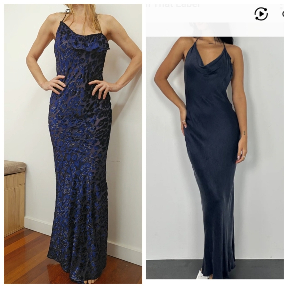 Nwot revolve studio pm Luxury Cobalt Velvet Leopard Semi Sheer Maxi Dress Gown s - Picture 2 of 7